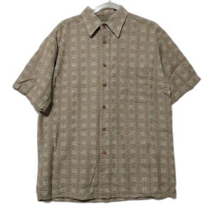🎯3 for $30🎯 Mens Large brown geometric button up short sleeve shirt Retro